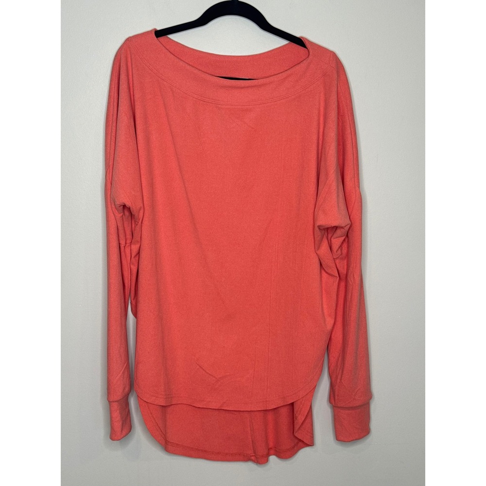 BLAKELEY Coral High-Low Long Sleeve Top L/XL Boat Neck Relaxed Fit Seam Back